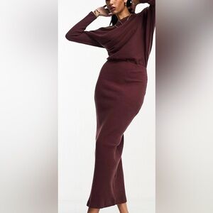 Last Chance!  ASOS Ribbed Midi Dress in Deep Chocolate Brown GUC